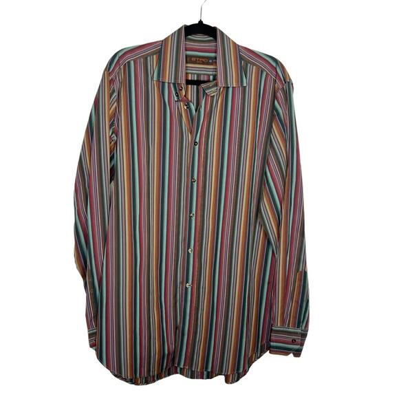ETRO / brown blue red striped collared long sleeve button up dress shirt / 42 - Picture 1 of 5